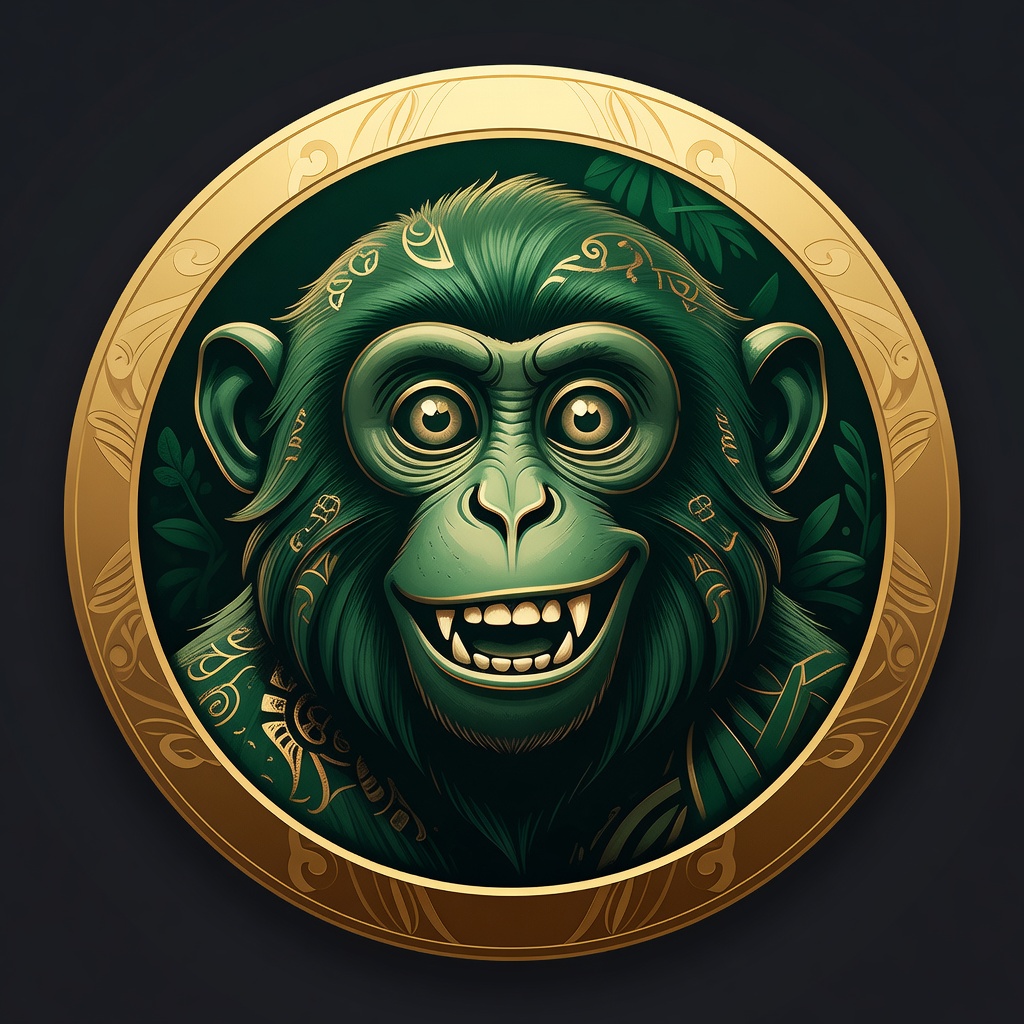 Premium Crazy Monkey Slot Casino Brand Logo - Smart mischievous monkey head icon with jungle green accents and gold highlights